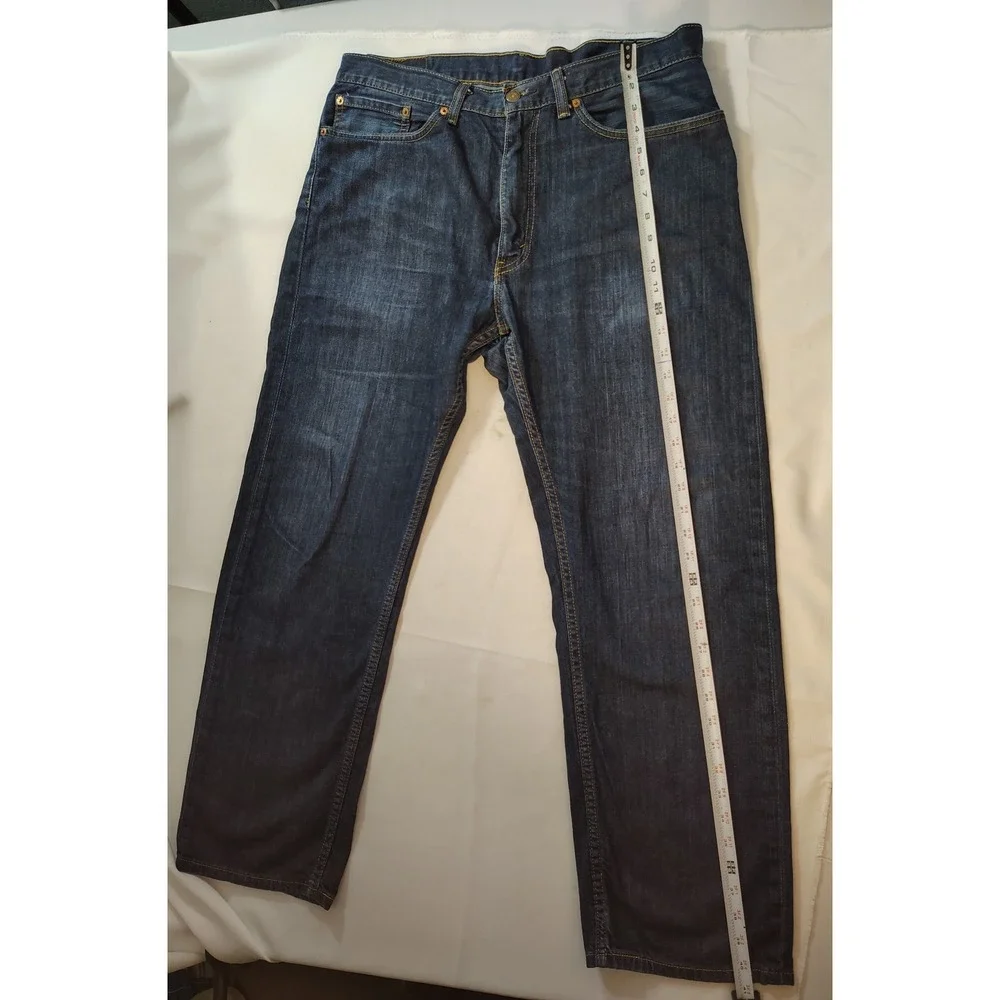 Levis 505 Mens Reg Fit Straight Leg Jeans Dark Wash Indigo Blue Classic 36x30